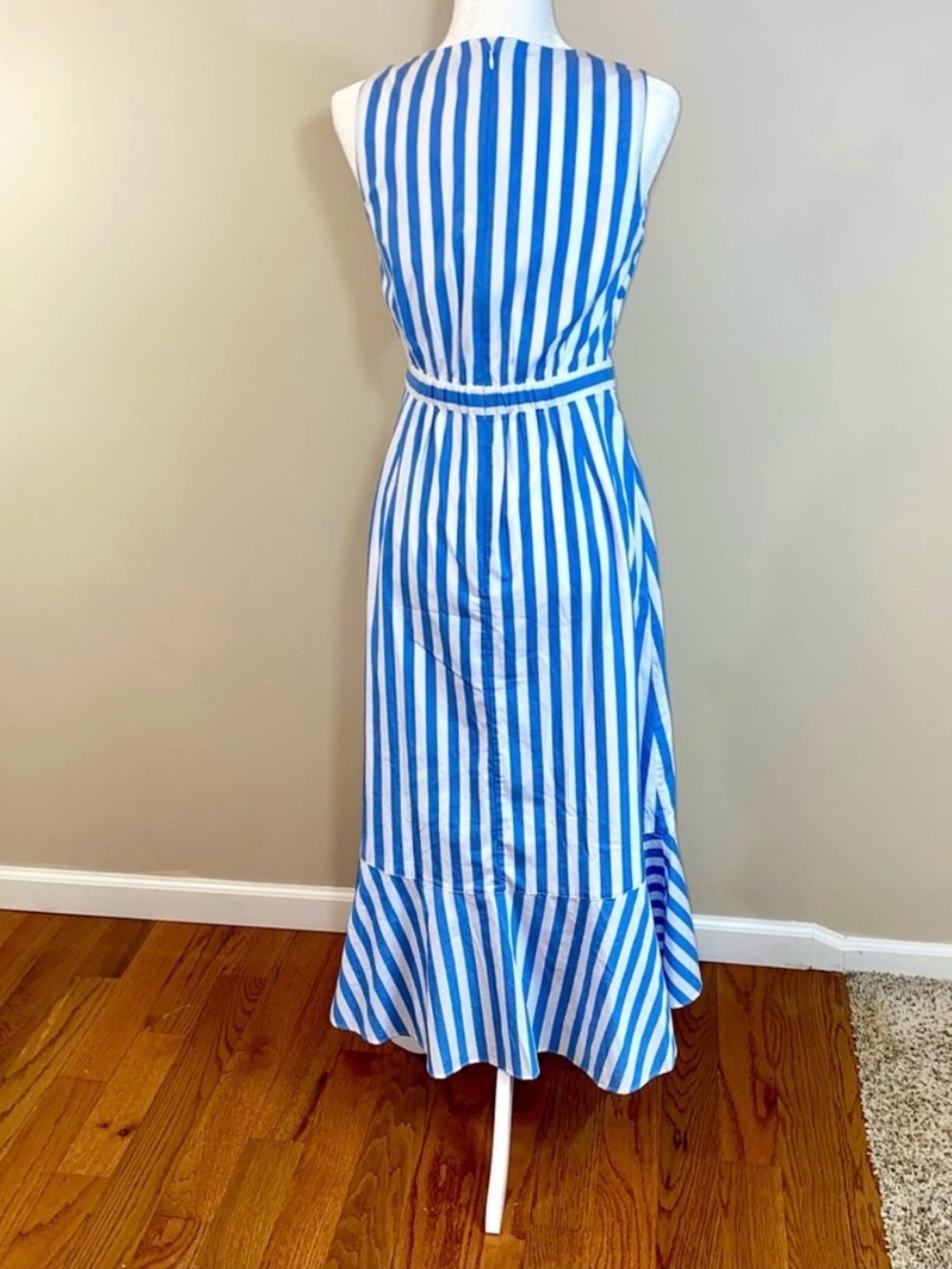 J Crew blue striped long nautical tiered faux leather wrap maxi dress, size 2 - Picture 8 of 11